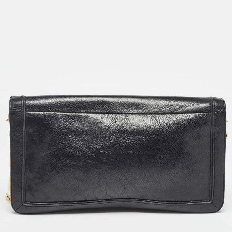 Pre Owned Tory Burch Black Leather Reva Chain Flap Bag