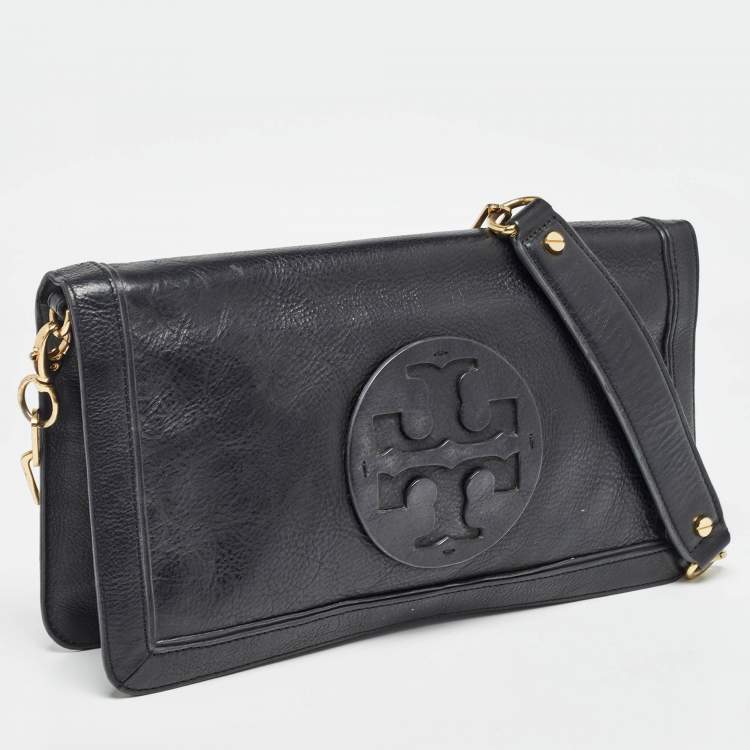 Pre Owned Tory Burch Black Leather Reva Chain Flap Bag