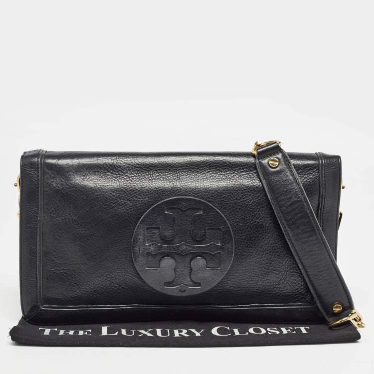 Pre Owned Tory Burch Black Leather Reva Chain Flap Bag