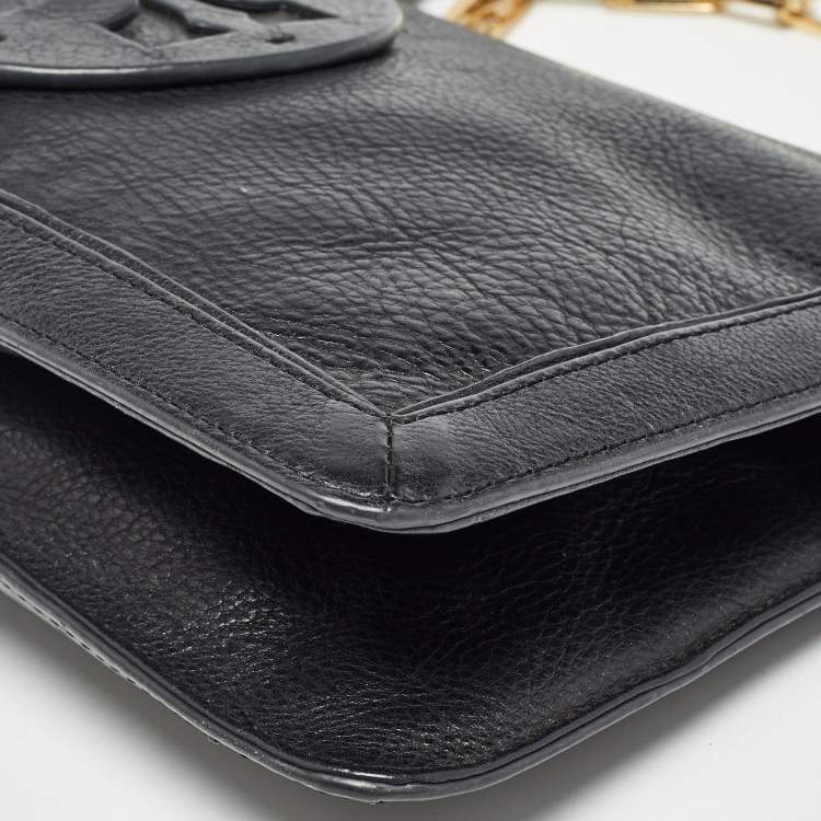 Pre Owned Tory Burch Black Leather Reva Chain Flap Bag