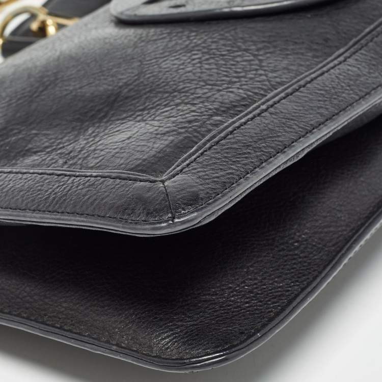 Pre Owned Tory Burch Black Leather Reva Chain Flap Bag