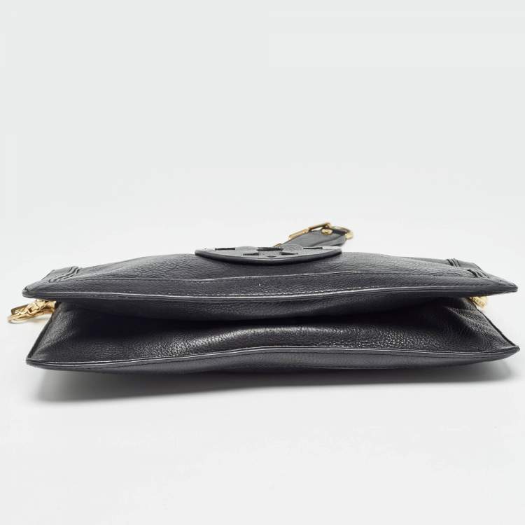 Pre Owned Tory Burch Black Leather Reva Chain Flap Bag