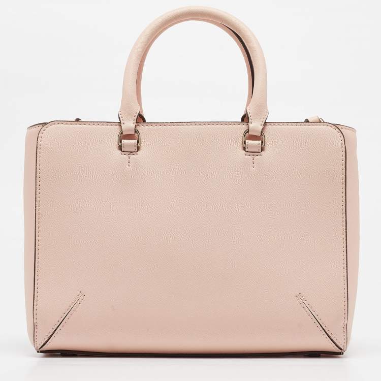 Pre Owned Tory Burch Peach Leather Robinson Tote