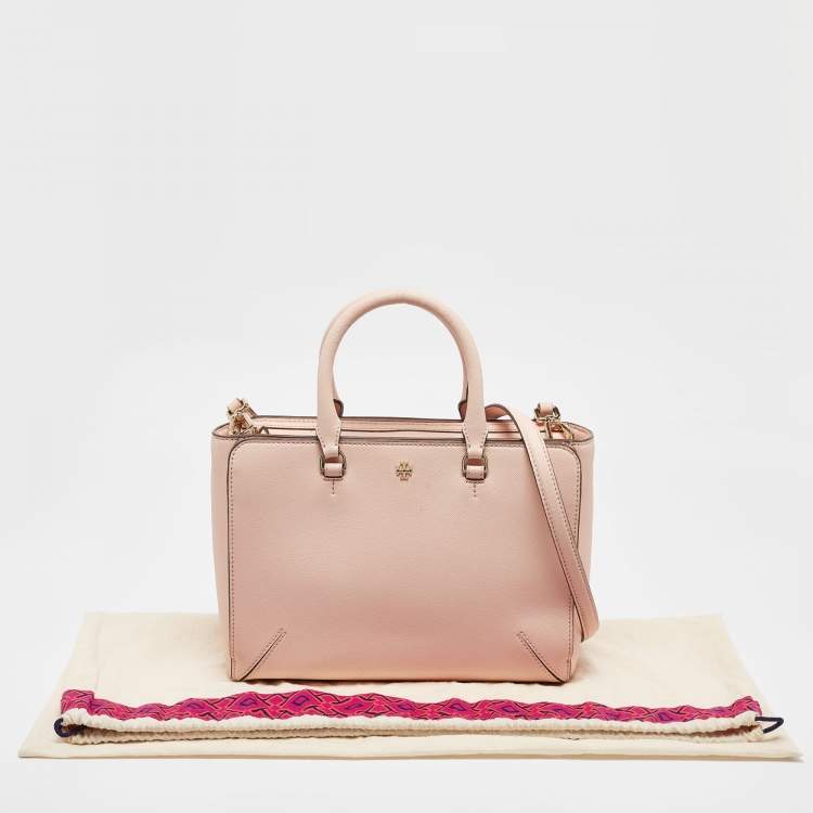 Pre Owned Tory Burch Peach Leather Robinson Tote