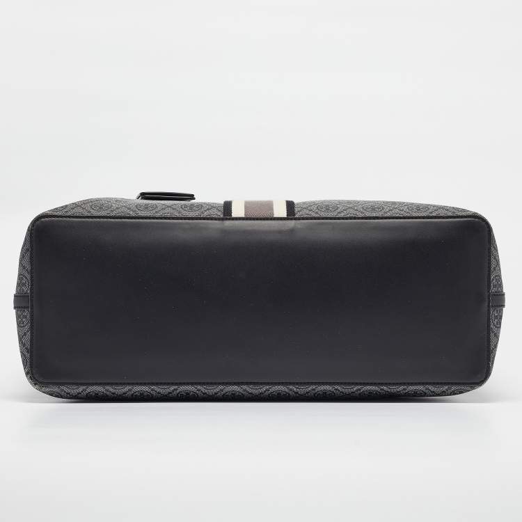 Pre Owned Tory Burch Grey/Black Logo Coated Canvas Zip Shopper Tote