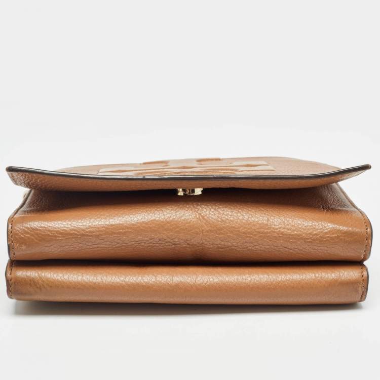 Pre Owned Tory Burch Brown Leather Bombe T Combe Crossbody Bag