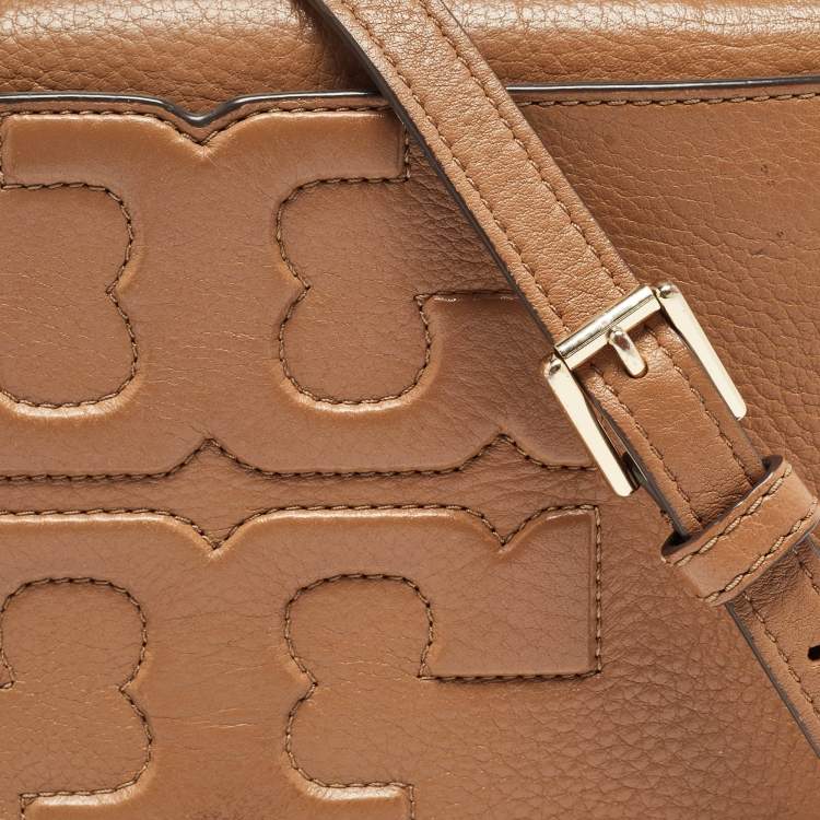 Pre Owned Tory Burch Brown Leather Bombe T Combe Crossbody Bag
