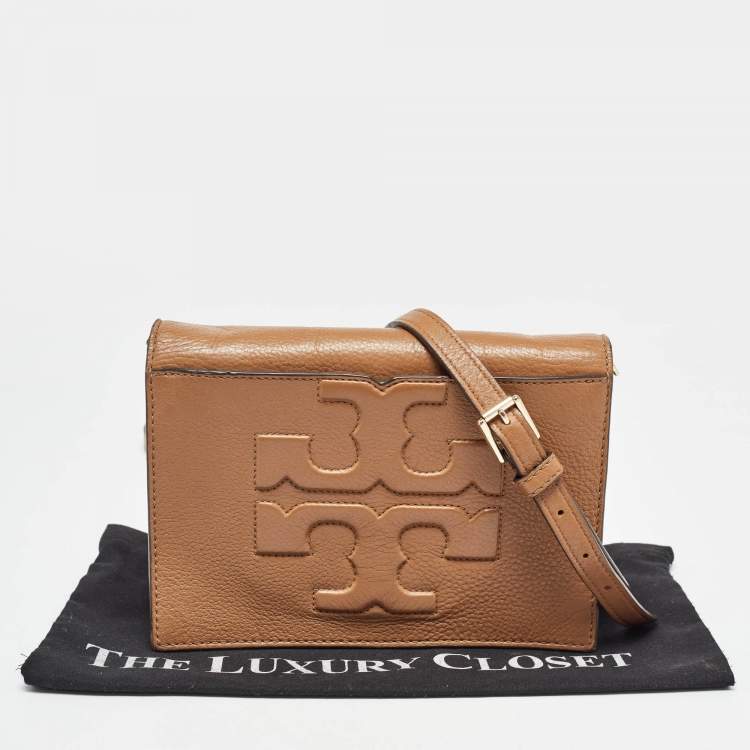 Pre Owned Tory Burch Brown Leather Bombe T Combe Crossbody Bag