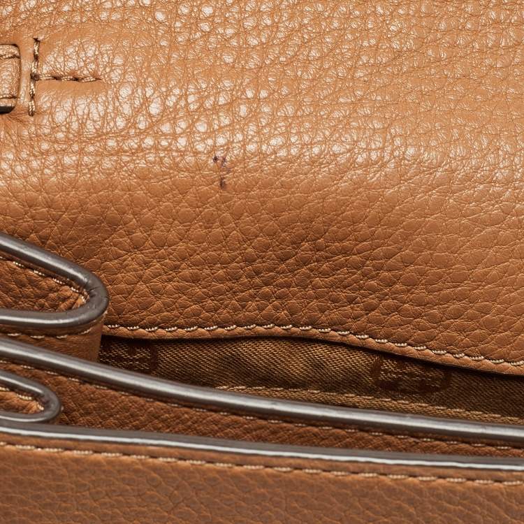 Pre Owned Tory Burch Brown Leather Bombe T Combe Crossbody Bag