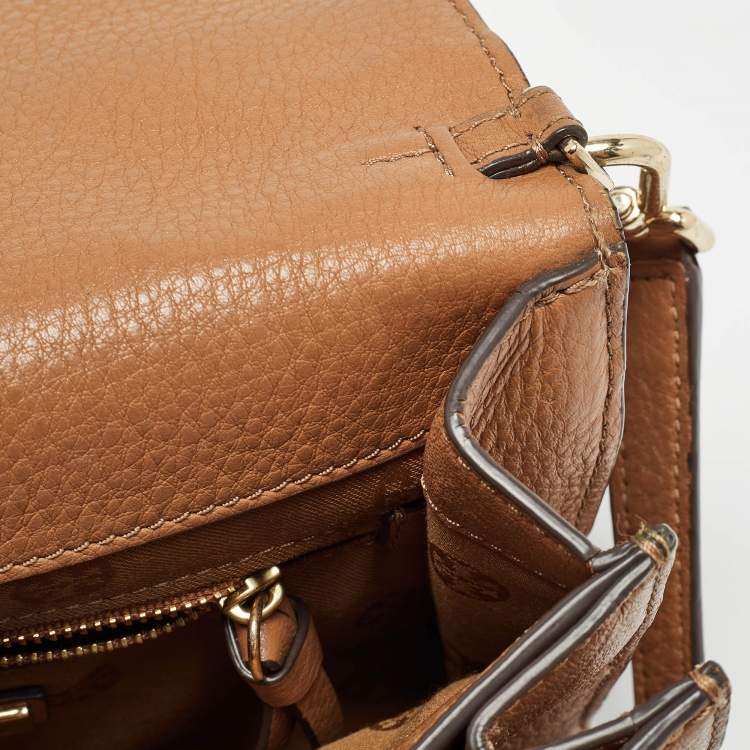 Pre Owned Tory Burch Brown Leather Bombe T Combe Crossbody Bag