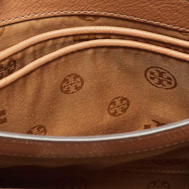 Pre Owned Tory Burch Brown Leather Bombe T Combe Crossbody Bag