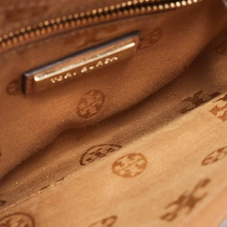 Pre Owned Tory Burch Brown Leather Bombe T Combe Crossbody Bag