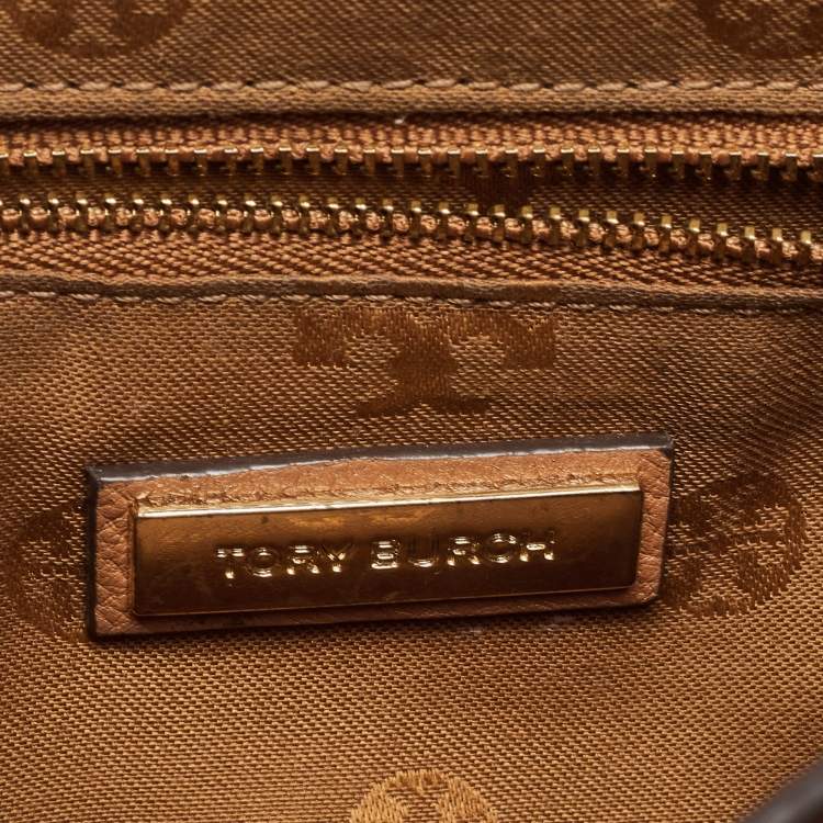 Pre Owned Tory Burch Brown Leather Bombe T Combe Crossbody Bag