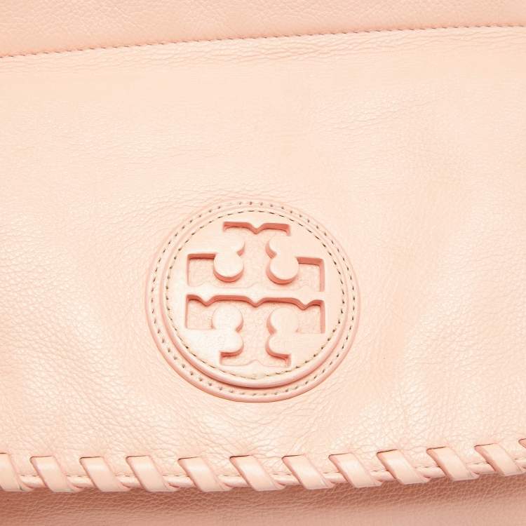 Pre Owned Tory Burch Peach Leather Marion Shoulder Bag