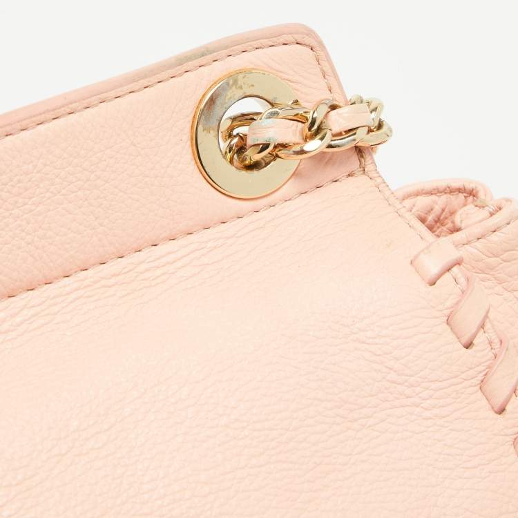 Pre Owned Tory Burch Peach Leather Marion Shoulder Bag