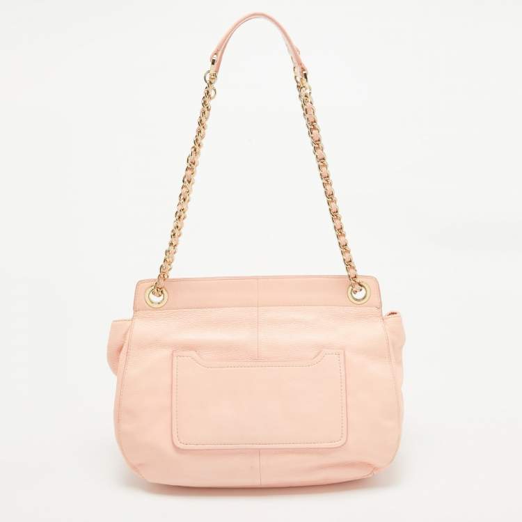 Pre Owned Tory Burch Peach Leather Marion Shoulder Bag