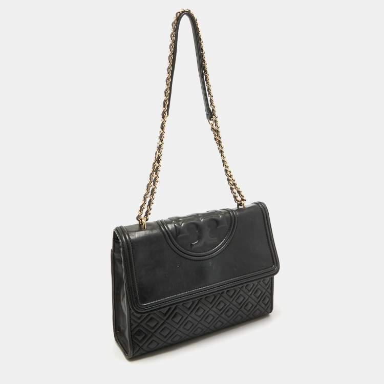 Pre Owned Tory Burch Black Quilted Leather Fleming Shoulder Bag