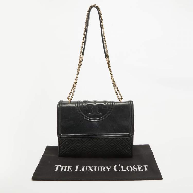 Pre Owned Tory Burch Black Quilted Leather Fleming Shoulder Bag