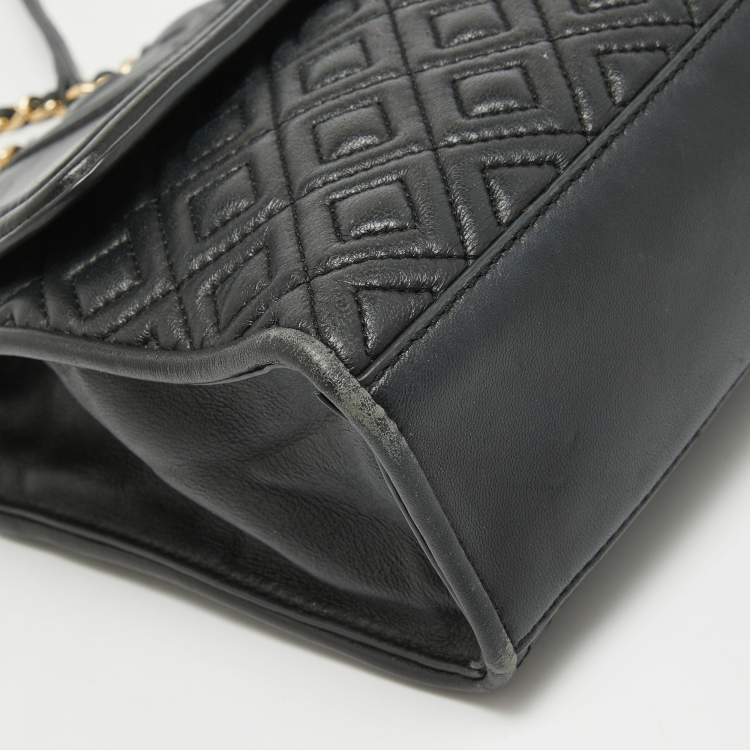 Pre Owned Tory Burch Black Quilted Leather Fleming Shoulder Bag