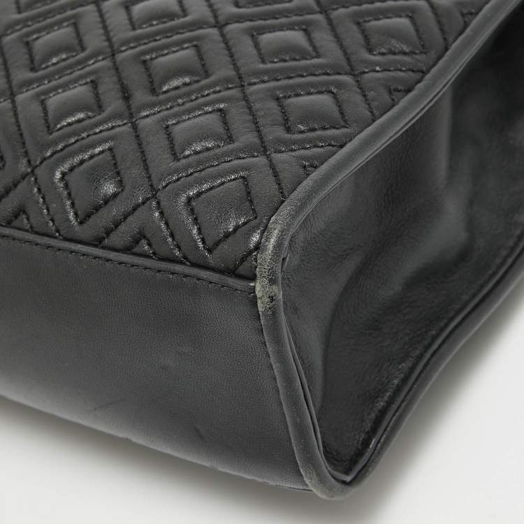 Pre Owned Tory Burch Black Quilted Leather Fleming Shoulder Bag