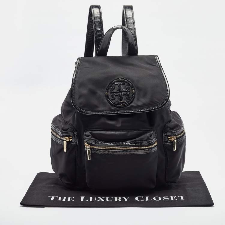 Pre Owned Tory Burch Black Nylon Bill Backpack