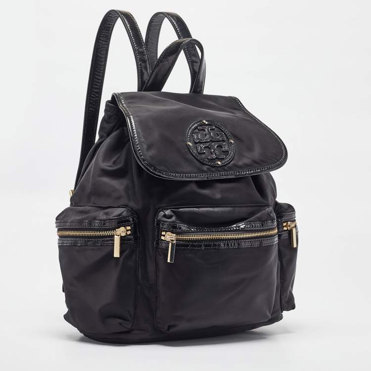 Pre Owned Tory Burch Black Nylon Bill Backpack