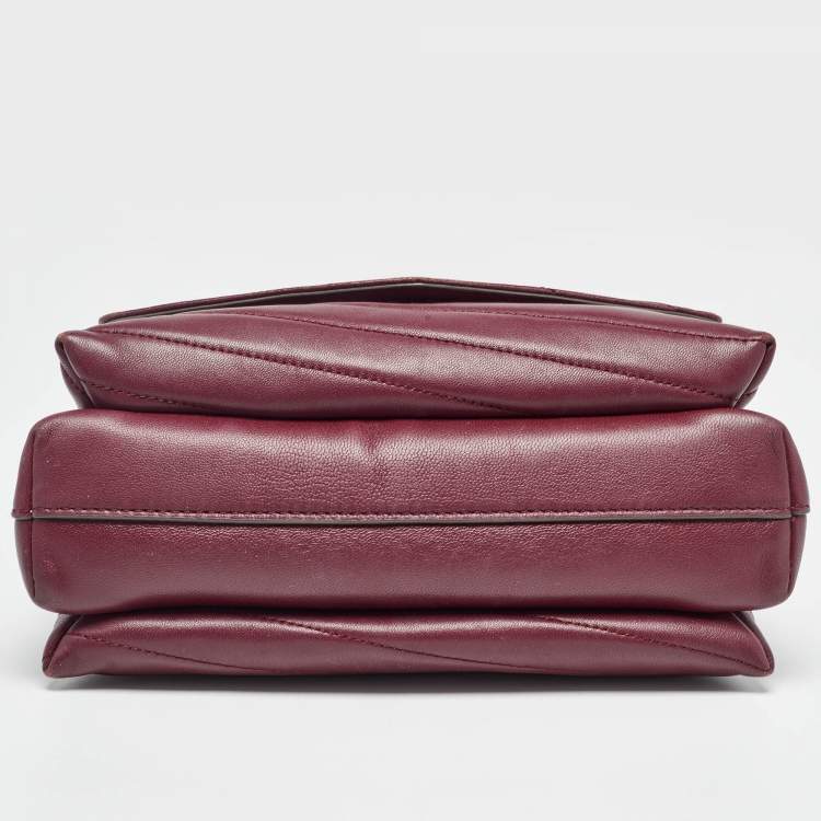 Pre Owned Tory Burch Burgundy Chevron Leather Kira Top Handle Bag