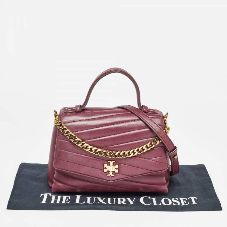 Pre Owned Tory Burch Burgundy Chevron Leather Kira Top Handle Bag
