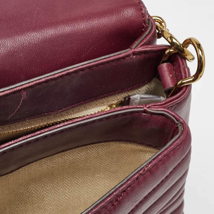 Pre Owned Tory Burch Burgundy Chevron Leather Kira Top Handle Bag