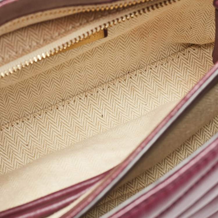 Pre Owned Tory Burch Burgundy Chevron Leather Kira Top Handle Bag