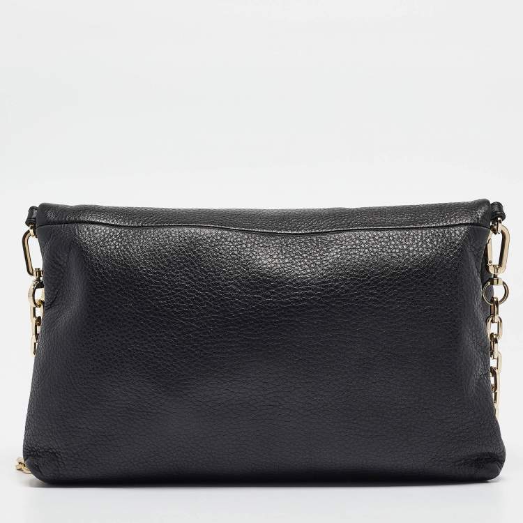 Pre Owned Tory Burch Black Leather Foldover Crossbody Bag