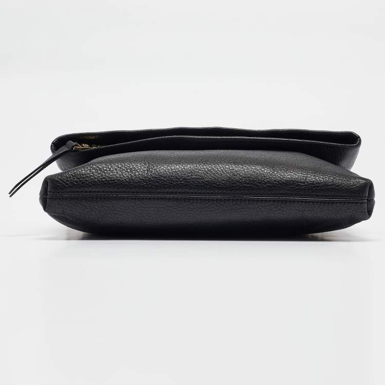 Pre Owned Tory Burch Black Leather Foldover Crossbody Bag