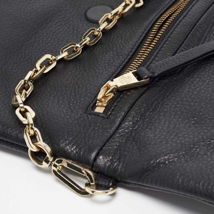 Pre Owned Tory Burch Black Leather Foldover Crossbody Bag