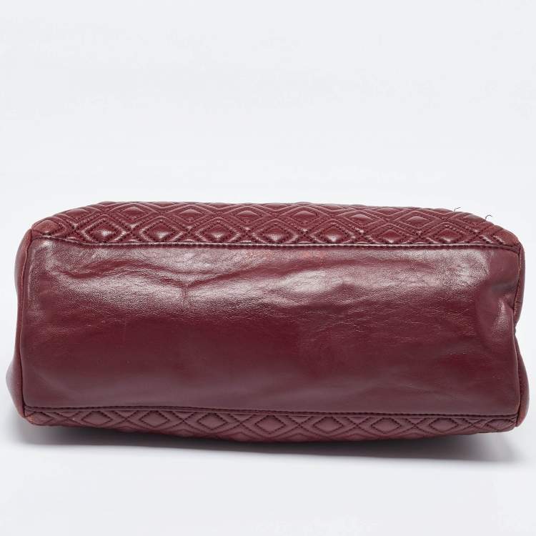 Pre Owned Tory Burch Burgundy Quilted Leather Fleming Chain Tote