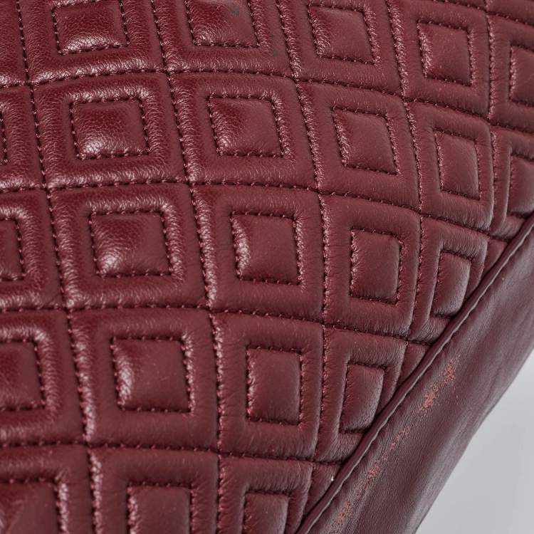 Pre Owned Tory Burch Burgundy Quilted Leather Fleming Chain Tote