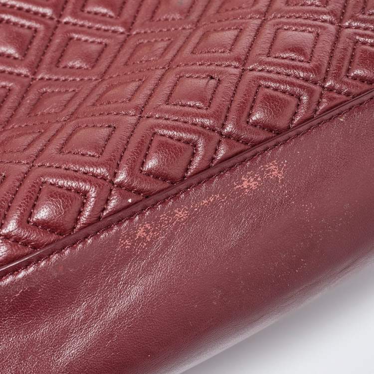 Pre Owned Tory Burch Burgundy Quilted Leather Fleming Chain Tote