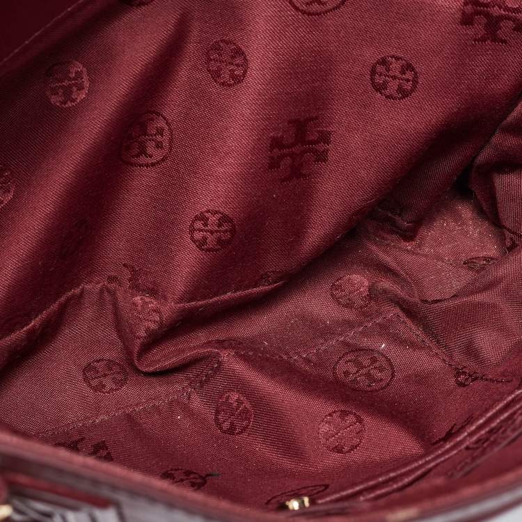 Pre Owned Tory Burch Burgundy Quilted Leather Fleming Chain Tote