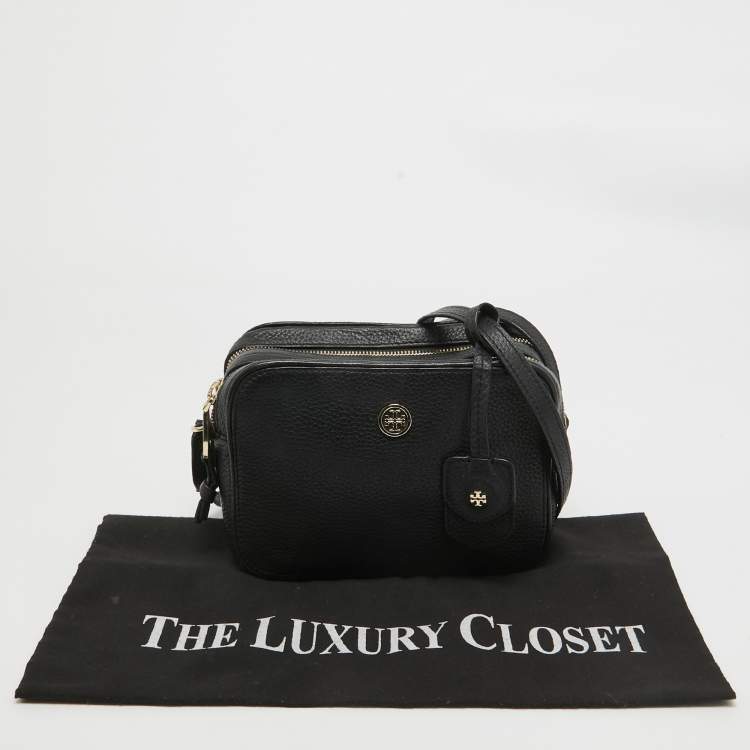 Pre Owned Tory Burch Black Leather Robinson Double Zip Crossbody Bag
