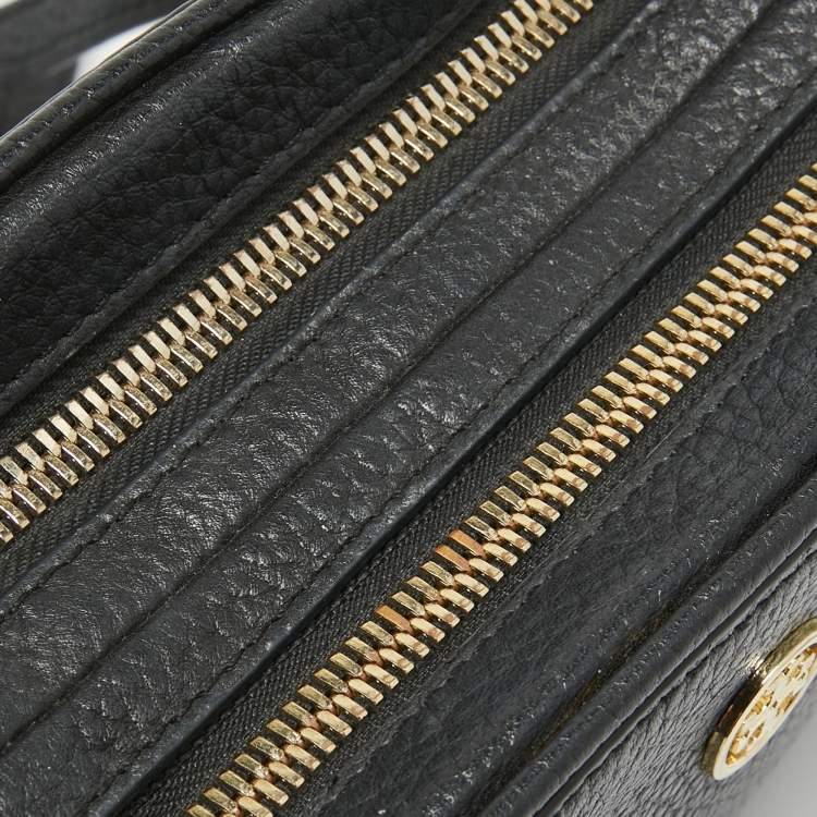 Pre Owned Tory Burch Black Leather Robinson Double Zip Crossbody Bag