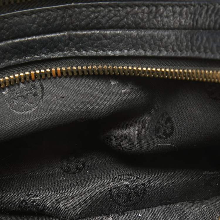 Pre Owned Tory Burch Black Leather Robinson Double Zip Crossbody Bag