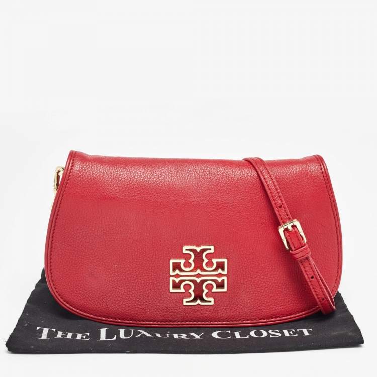 Pre Owned Tory Burch Red Leather Britten Crossbody Bag