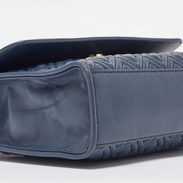 Pre Owned Tory Burch Navy Blue Quilted Leather Fleming Shoulder Bag