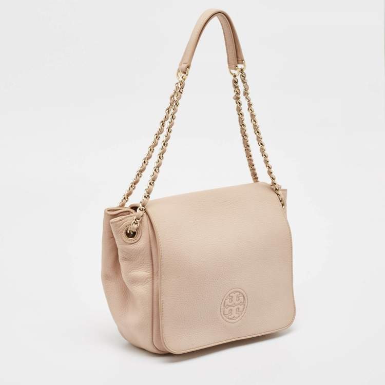 Pre Owned Tory Burch Peach Leather Marion Shoulder Bag