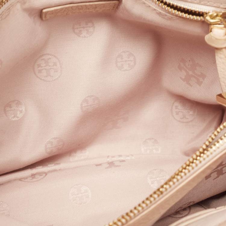 Pre Owned Tory Burch Peach Leather Marion Shoulder Bag