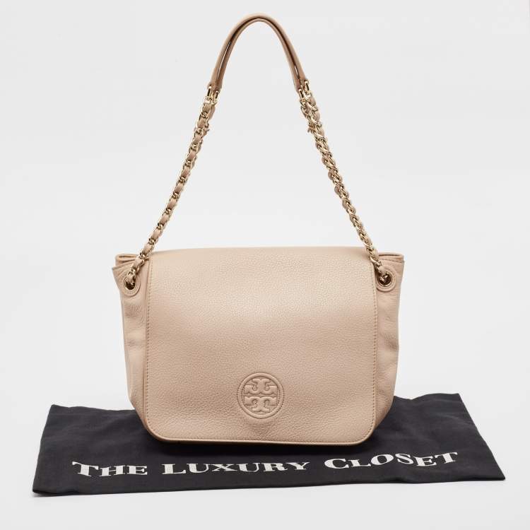 Pre Owned Tory Burch Peach Leather Marion Shoulder Bag