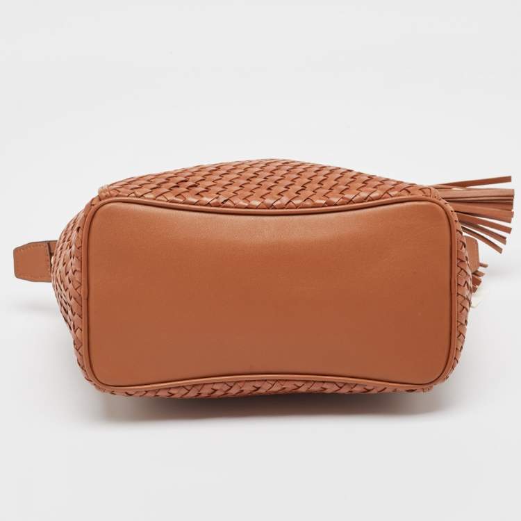 Pre Owned Tory Burch Brown Woven Leather Mini Thea Tote