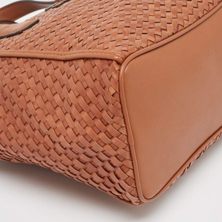 Pre Owned Tory Burch Brown Woven Leather Mini Thea Tote