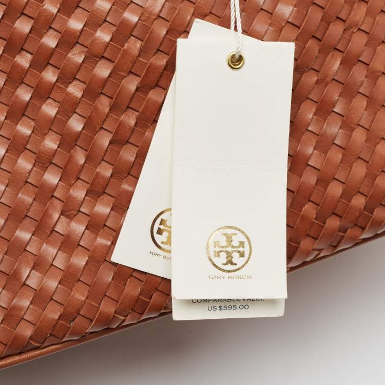 Pre Owned Tory Burch Brown Woven Leather Mini Thea Tote