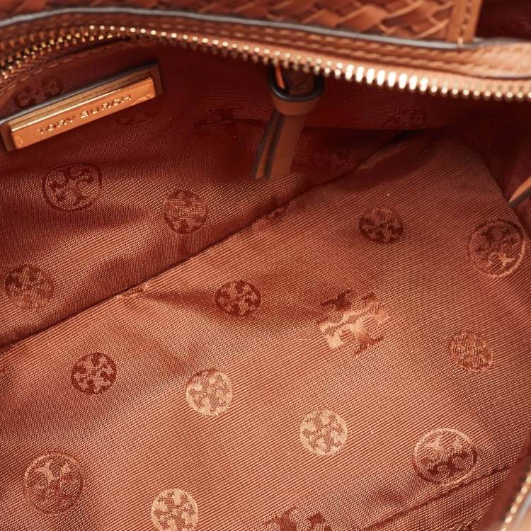 Pre Owned Tory Burch Brown Woven Leather Mini Thea Tote