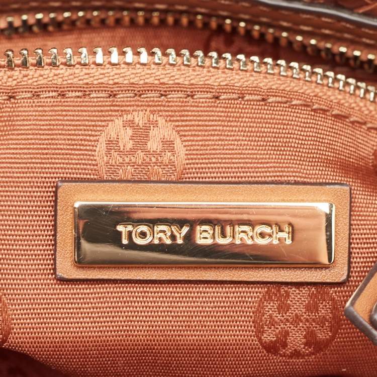 Pre Owned Tory Burch Brown Woven Leather Mini Thea Tote